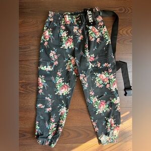 VIP Floral Black Kids Joggers with Belt